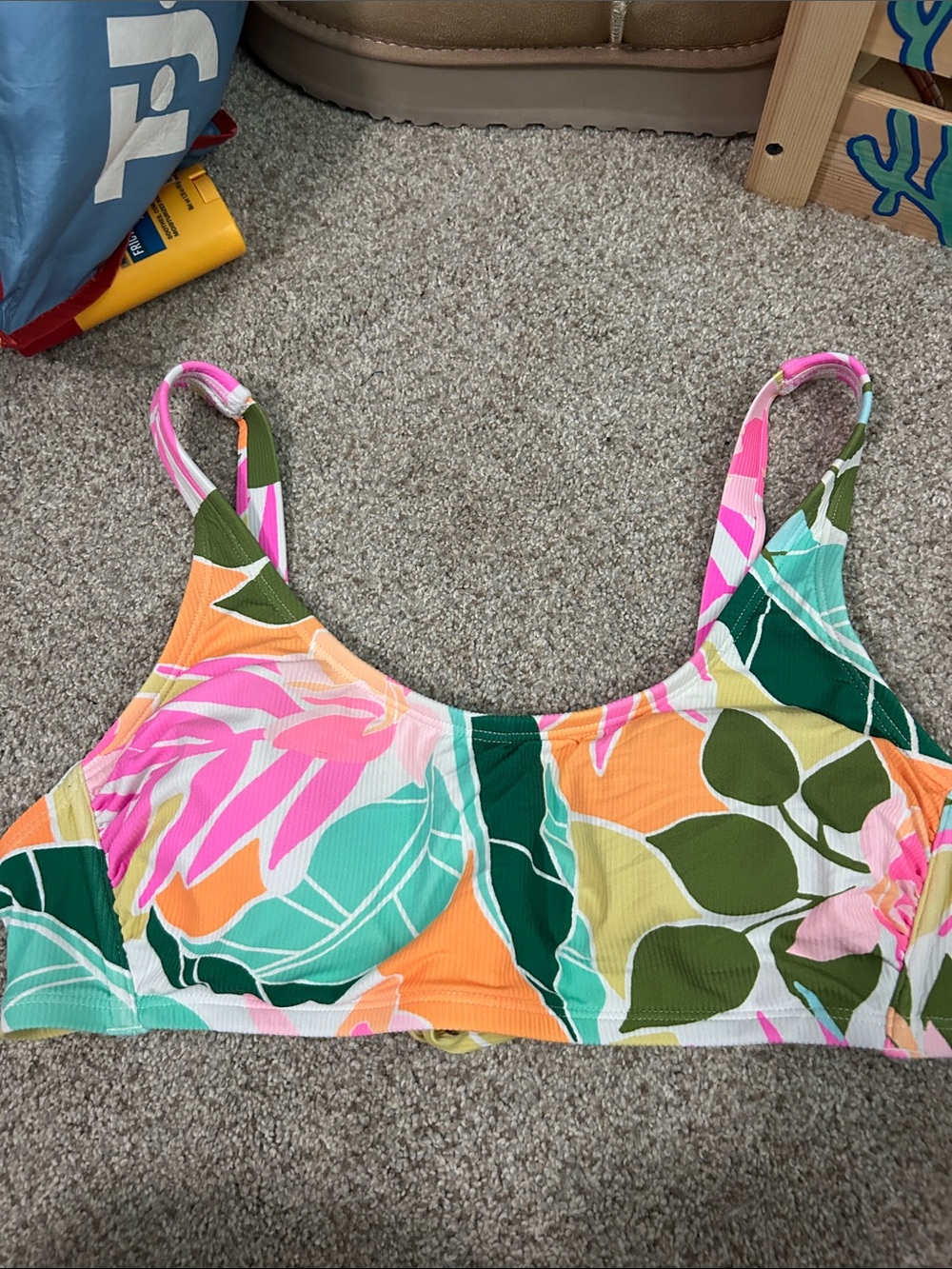 Xhilaration Tropical Floral Bikini Top in Pink, Green, Orange, Teal